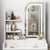 Fashion Vanity Desk With Mirror And Lights For Makeup, Hair Dryer Holder And Chair, Adjustable Lighting - White - Image 6