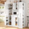 Freestanding Buffet With Hutch, Large Kitchen Pantry Storage Cabinet Cupboard With Pull Out Side Cabinet, Door Shelves And Drawer - White - Image 4