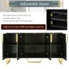 Modern Sideboard With Four Doors, Metal Handles & Legs And Adjustable Shelves Kitchen Cabinet - Black - Image 6