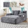 Chenille Interior Lazy Sofa Chaise Longue Armchair With 3 Pillows And Armrests - Gray - Image 7