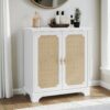 Rattan Decorated Sideboard Buffet Storage Liquor Cabinet - White - Image 11