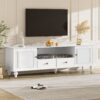 Modern TV Stand For TVs Up To 80", Entertainment Center With Open Compartment, TV Storage Cabinet With 2 Drawers, 2 Cabinets And 5 Solid Legs For Living Room - White - Image 3
