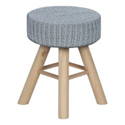 Ottoman, Pouf, Footrest, Foot Stool, Round Velvet, Natural Wood Legs, Contemporary, Modern - Gray