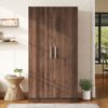 2 Door Wooden Wardrobe Armoire With 3 Storage Shelves - Brown - Image 4