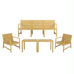 5 Piece Indoor / Outdoor Furniture Set 3 Seater Sofa, 2 Chairs And 2 Coffee Tables, Waterproof And Durable - Brick Yellow