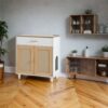 Pet Friendly Furniture Style Cat Litter Box House With Sisal Scratching Door And Charging Socket - Beige / White - Image 18