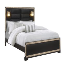 Lively - Full Bedroom Set With Glitter Detail And Padded Headboard - Black