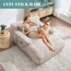 Chenille Interior Lazy Sofa Chaise Longue Armchair With Pillows And Armrests - Khaki - Image 5