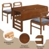 5 Piece Extendable Wood Square Dining Table Set With 2 Drop Leaves, Compact Storage Shelf Kitchen Table Set With Upholstered Chairs For 4 - Brown - Image 5