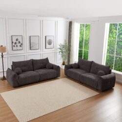 Lamb's Wool 2 Seater Cushion Sofa Comfortable Sofa For Living Room Bedroom And Other Casual Spaces Lamb's Wool Sofa With 2 Cushions And 2 Ball Pillows (Set of 2) - Gray