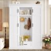 Hall Tree With Bench And 3 Hooks, Modern Entryway Storage Organizer Cabinet With 4 Doors, 1 Drawer And Adjustable Shelves For Hallway, Entryway, Living Room - White - Image 4