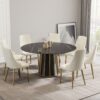 Modern Artificial Stone Round Metal Iron Base Dining Table, Can Accommodate 8 People, (Not Including Chairs) - Black - Image 10