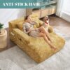 Chenille Interior Lazy Sofa Chaise Longue With Armrests And 3 Pillows - Yellow - Image 6