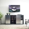 Metro - Contemporary TV Stand With 2 Shelves And Sliding Doors - Silver - Image 4