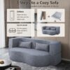 2 In 1 Convertible Sofa Bed, Full Size Folding Loveseat Couch With Soft Teddy Fabric, Floor Sofa Mattress With 2 Pillows, Space Saving Futon For Small Living Room, Dorm - Gray - Image 10