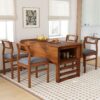 5 Piece Extendable Wood Square Dining Table Set With 2 Drop Leaves, Compact Storage Shelf Kitchen Table Set With Upholstered Chairs For 4 - Brown - Image 4