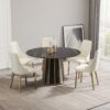 Modern Artificial Stone Round Metal Iron Base Dining Table, Can Accommodate 6 People (Not Including Chairs.) - Black - Image 11