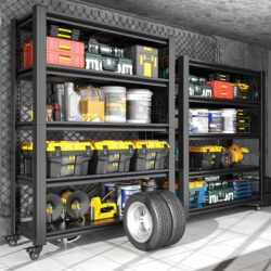 Heavy Duty 5 Tier Adjustable Metal Shelving Unit With Pegboard And Wheels For Multipurpose Storage - Black