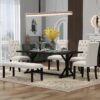 Farmhouse 6 Piece Dining Table Set With Rectangular Wood Table, 4 Upholstered Chairs, Bench - Espresso - Image 2