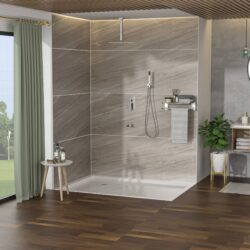 16" Ceiling Mount Square Shower System With Waterfall Tub Spout And Rough In Valve - Brushed Nickel