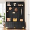 Modern Large Storage Hall Tree With Bench, Luxurious Coat Rack With 6 Hooks And Legs For Entryway, Living Room - Black / Gold - Image 5