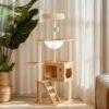 Modern Cat Tower, Wood Cat Tree Tower For Indoor Cats, Cat Tree With Sisal Covered Scratching Posts And Top Perch - Natural / White - Image 7