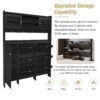 Multifunctional Tipping Bucket Shoe Cabinet With Storage Shelf & 6 Flip Drawers, Large Hall Tree With Tempered Glass Doors, Foyer Cabinet With 4 Hooks For Hallway - Black - Image 9