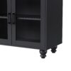 Farmhouse TV Stand With Solid Wood Gourd Shaped Legs For TVs Up To 70", Entertainment Center With Bookshelves & Tempered Glass Doors, Media Console With Adjustable Shelves, Living Room - Black / Natural - Image 21