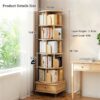 6 Tier Rotating Bookshelf With Wheels And Drawer, 360° Spinning Design, Space Saving Storage, For Home - Wood - Image 7