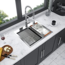 25" Drop In Kitchen Sink Stainless Steel 16 Gauge Workstation Single Bowl - White