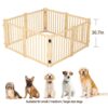 8 Panel Wooden Freestanding Dog Gate, Step Over Indoor Pet Fence For Doorways And Stairs - Natural Wood - Image 2