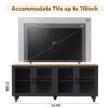 Farmhouse TV Stand With Solid Wood Gourd Shaped Legs For TVs Up To 70", Entertainment Center With Bookshelves & Tempered Glass Doors, Media Console With Adjustable Shelves, Living Room - Black / Natural - Image 6