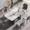 63" Modern Artificial Stone Pandora White Curved Metal Leg Dining Table, 6 People - Antique White / Black - Image 2