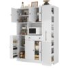 Freestanding Buffet With Hutch, Large Kitchen Pantry Storage Cabinet Cupboard With Pull Out Side Cabinet, Door Shelves And Drawer - White - Image 8