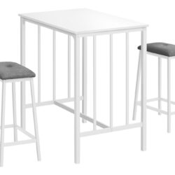 3 Pieces Dining Set, Counter Height, Rectangular, Small, Contemporary & Modern - White