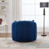 Upholstered Oversized 360 Degree Swivel Accent Barrel Chair And Half Cozy Sofa With 3 Pillows, Channel Tufted Pumpkin Shape Club Armchair For Living Room, Bedroom, Office, Lounge - Navy - Image 8