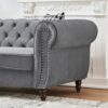 Chesterfield Velvet Upholstery Fabric Sofa With Roll Armrest And Nailhead, Mid Century Modern 2 Seater Couch - Gray - Image 8