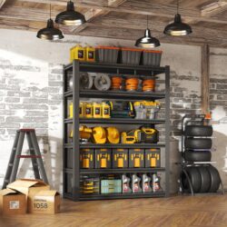 Industrial Heavy Duty 6 Tier Metal Garage Shelving Unit For Storage, Adjustable - Brushed Nickel