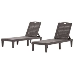 2 Piece Outdoor Chaise Lounges With Adjustable Backrest, Polypropylene - Dark Brown