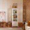 Modern Upholstered Glass Display Cabinet With Adjustable LED Light - White - Image 4