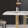63" Modern Artificial Stone Pandora White Curved Metal Leg Dining Table, 6 People - Antique White - Image 7