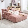 Chenille Interior Lazy Sofa Chaise Lounge Armchair With Pillows And Armrests - Pink - Image 5