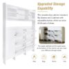 Multifunctional Tipping Bucket Shoe Cabinet With Storage Shelf & 6 Flip Drawers, Large Hall Tree With Tempered Glass Doors, Foyer Cabinet With 4 Hooks For Hallway - White - Image 9