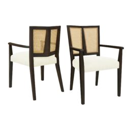 Mid Century Modern Arm Dining Chair (Set of 2) With Rattan Backrest - Beige / Dark Brown