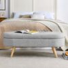 Ottoman Oval Storage Bench With Rubber Wood Legs Linen - Gray - Image 5