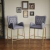 Velvet Fabric Counter Height Bar Stools (Set of 2) With Legs And Footrests, 28.75" - Gray - Image 2