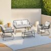 Elegant 4 Piece Wicker Patio Furniture Set With Tempered Glass Table And Detachable Cushions - Gray - Image 4