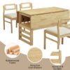 5 Piece Extendable Wood Square Dining Table Set With 2 Drop Leaves, Compact Storage Shelf Kitchen Table Set With Upholstered Chairs For 4 - Natural - Image 7