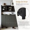 Multifunctional Tipping Bucket Shoe Cabinet With Storage Shelf & 6 Flip Drawers, Large Hall Tree With Tempered Glass Doors, Foyer Cabinet With 4 Hooks For Hallway - Black - Image 7