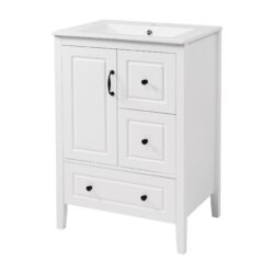 Retro Bathroom Vanity With Sink, Soft Closing Cabinet & Drawers - White